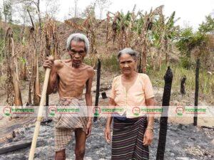 জুমচাষের নামে পাহাড়ে আগুন, জুমের আগুনে ৮৫ বয়সের কিনা চাঁন চাকমার ঘর পুড়ে ছাই!