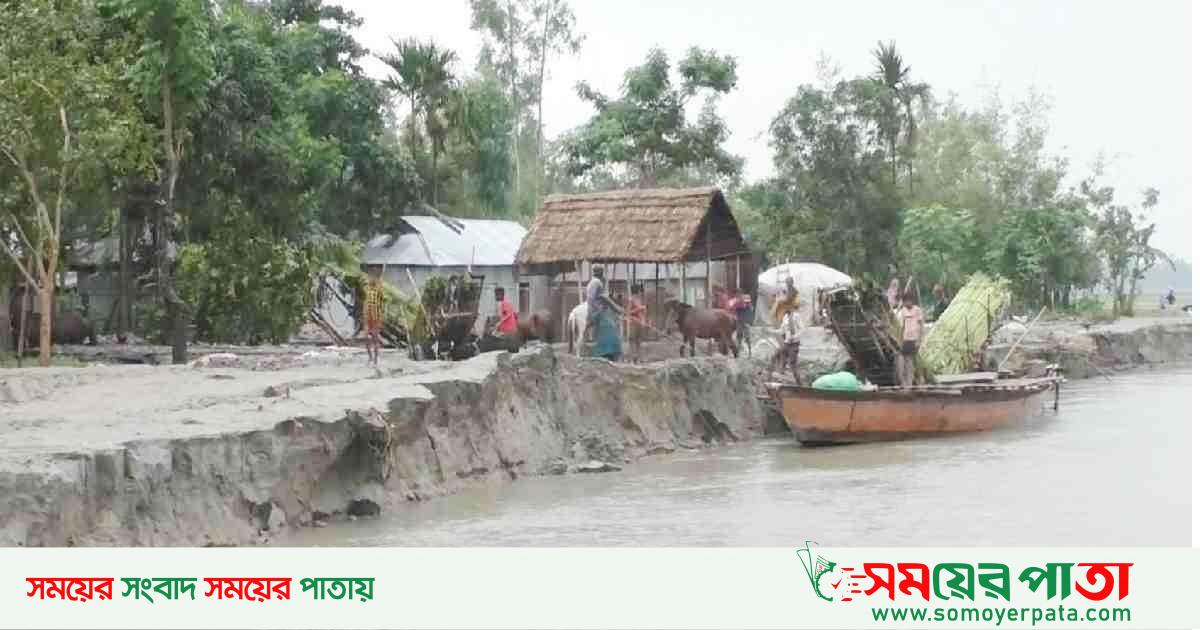কুড়িগ্রামের রাজার হাটে তিস্তার ভাঙ্গনের শিকার শতাধিক পরিবার। 